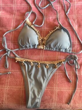 🐚 Baby Blue Seashell Crochet Ribbed Bikini